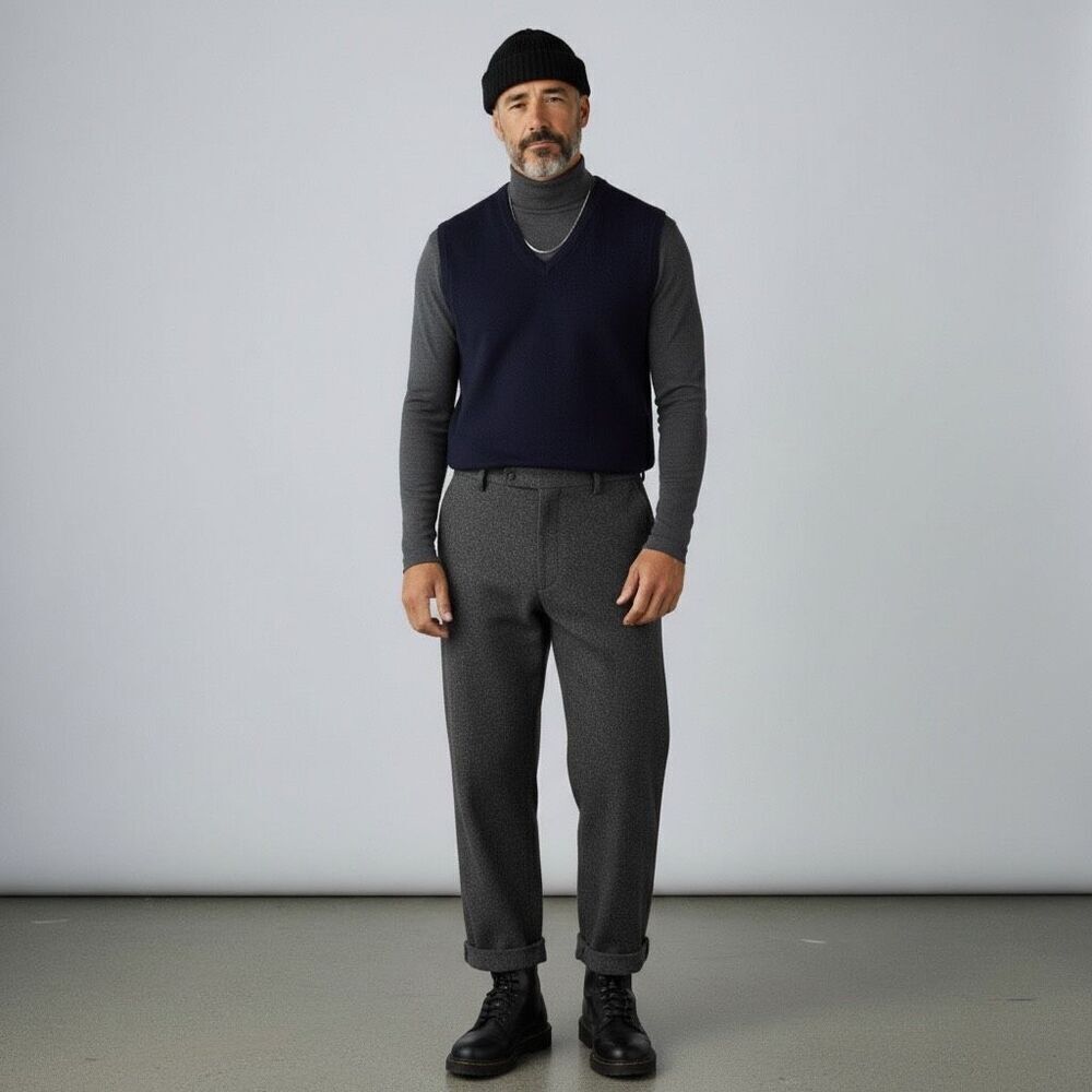 L.L. Bean Men’s Blue Lambswool Sweater Vest Large | V-Neck Classic Layering Knit